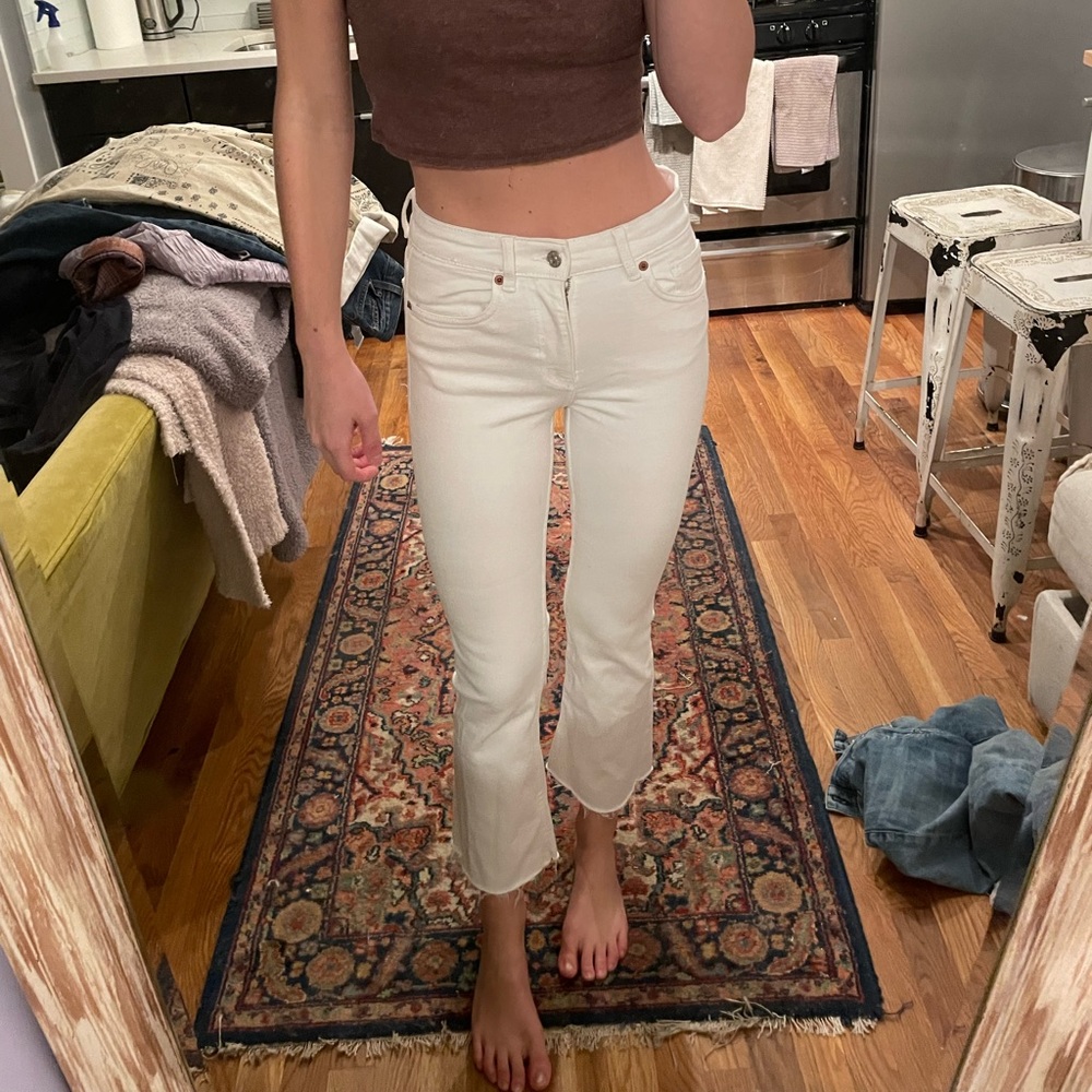 Zara white cropped flare jeans
